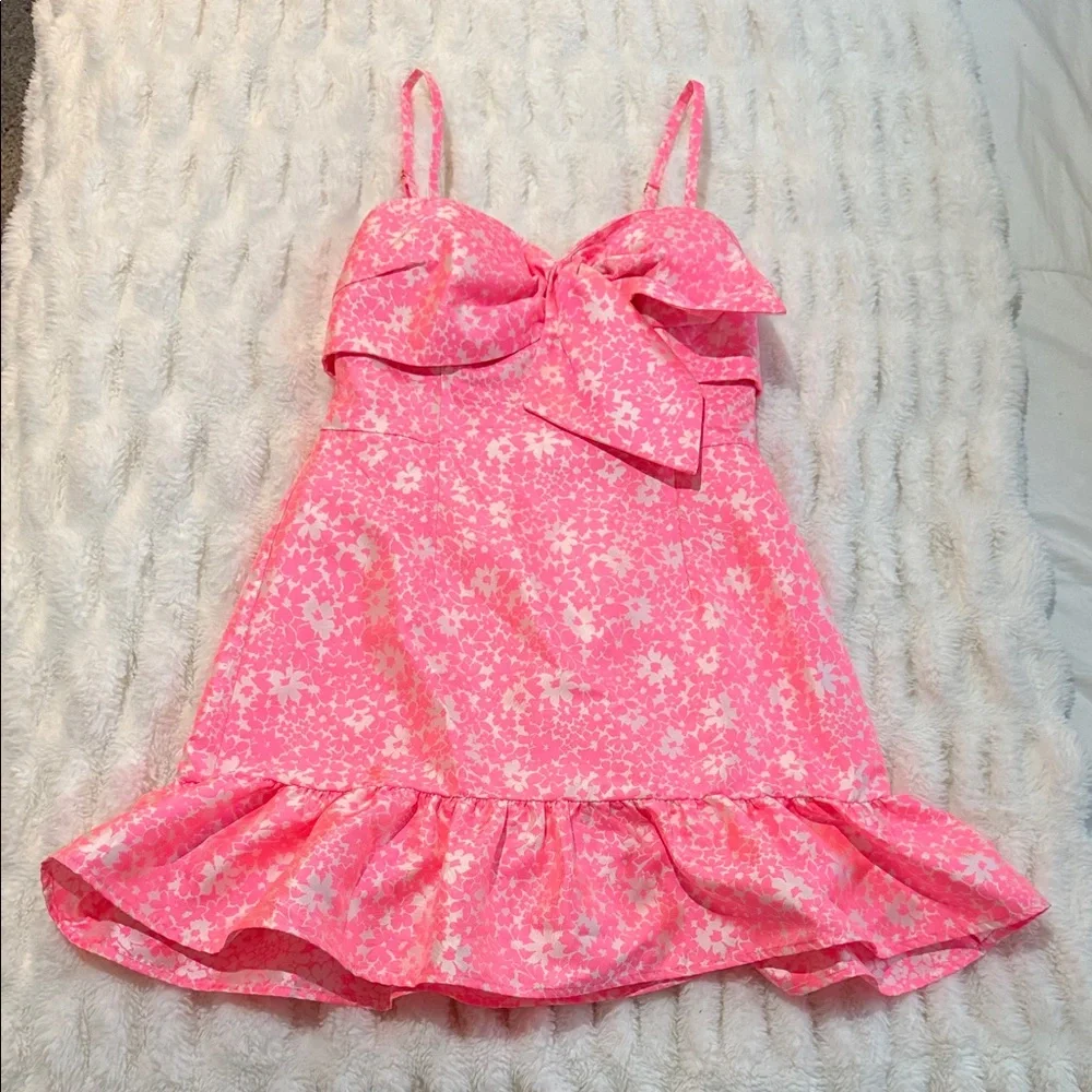 Lilly Pulitzer Pink Floral Dress with Bow Detail - Picture 1 of 9